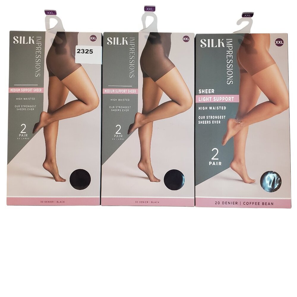 NEW 3 Packs of 2 Pair SZ XXL Silk Impressions Sheer Support Pantyhose